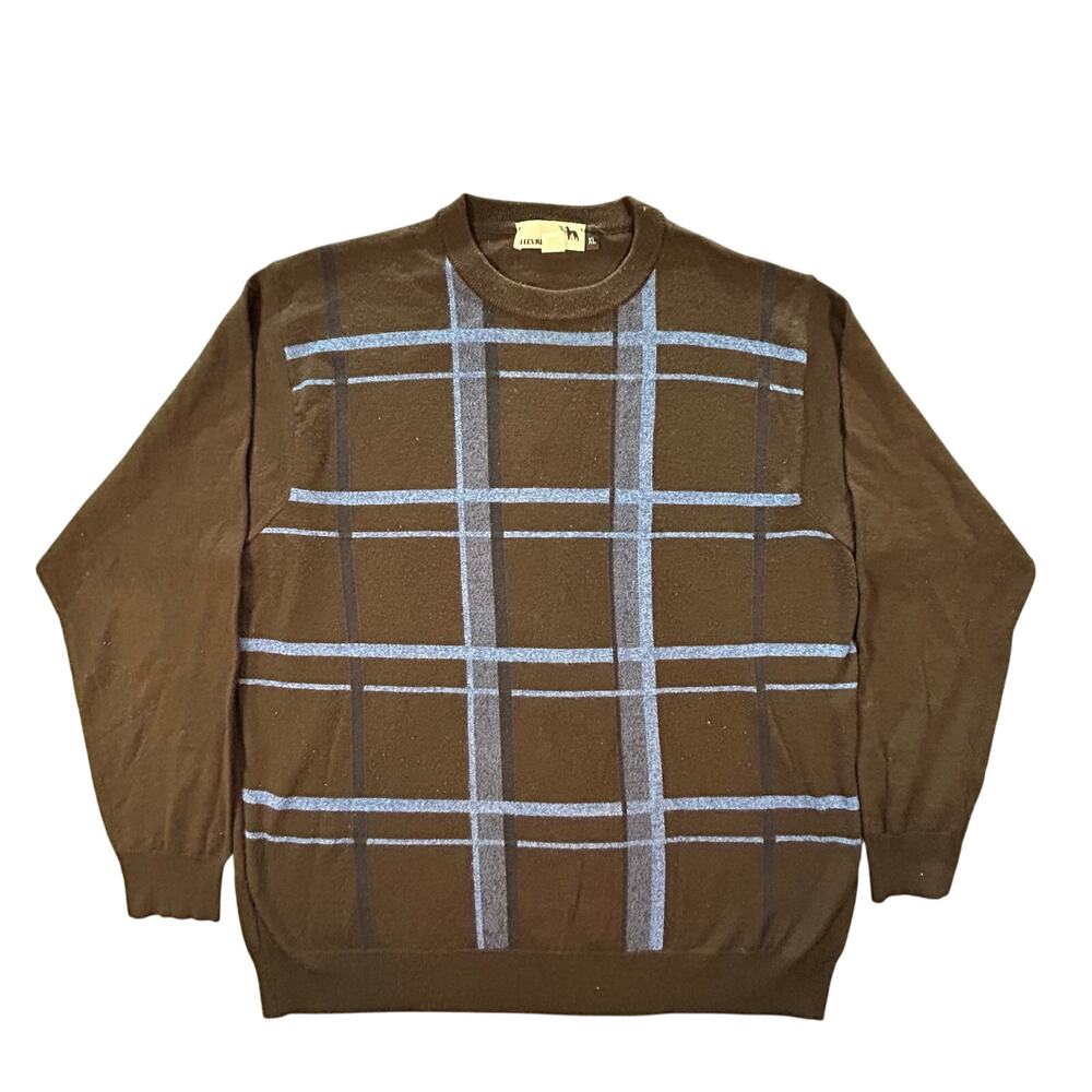 I Levrieri Crew Neck Sweater 50%‎ Wool Made in Italy Brown XL